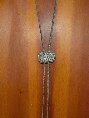 Rhinestone Slider Lariat Necklace - Silver
